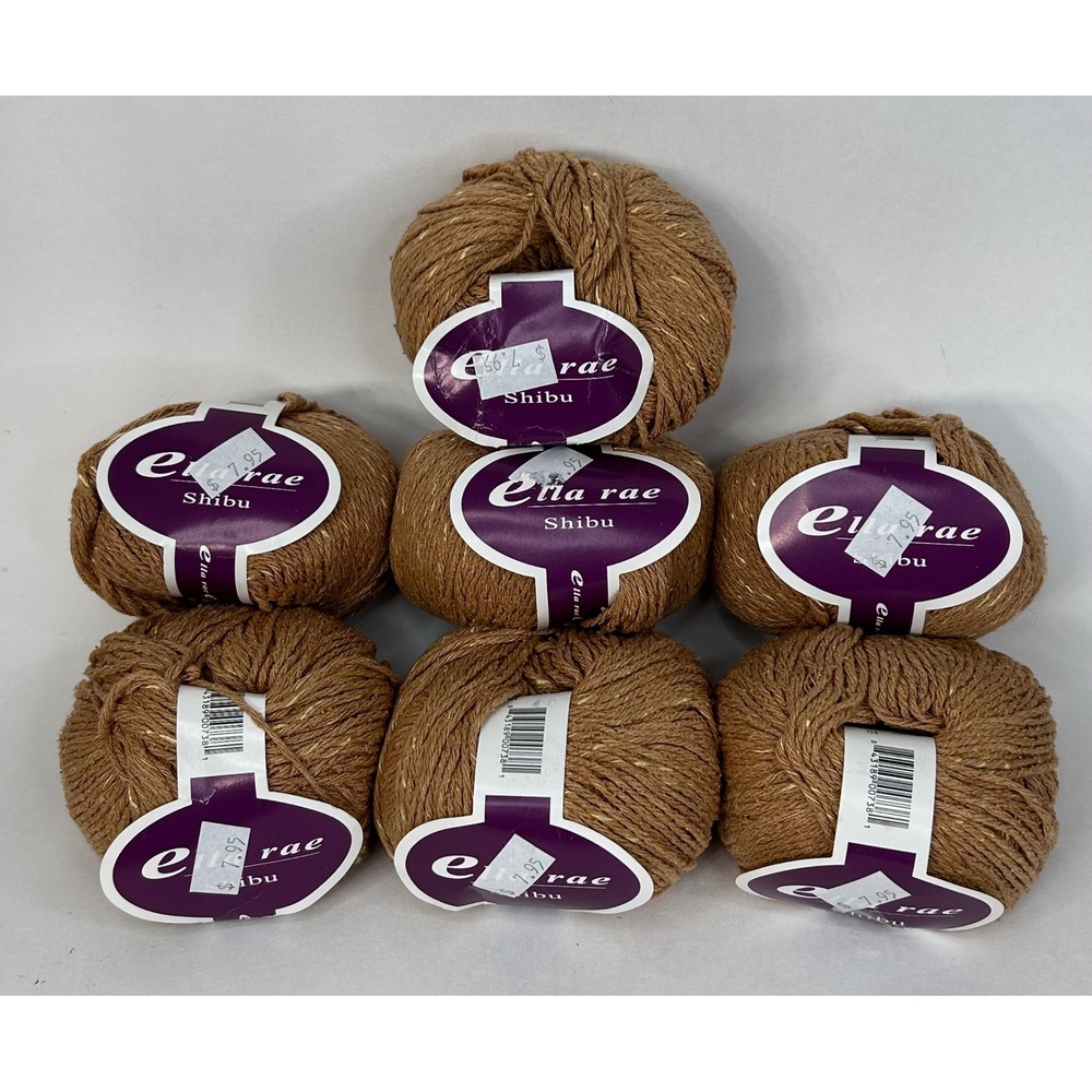 Ella Rae Shibu 90% Silk Blend Yarn Lot of 7 Skeins Color 04 Caramel Italian made